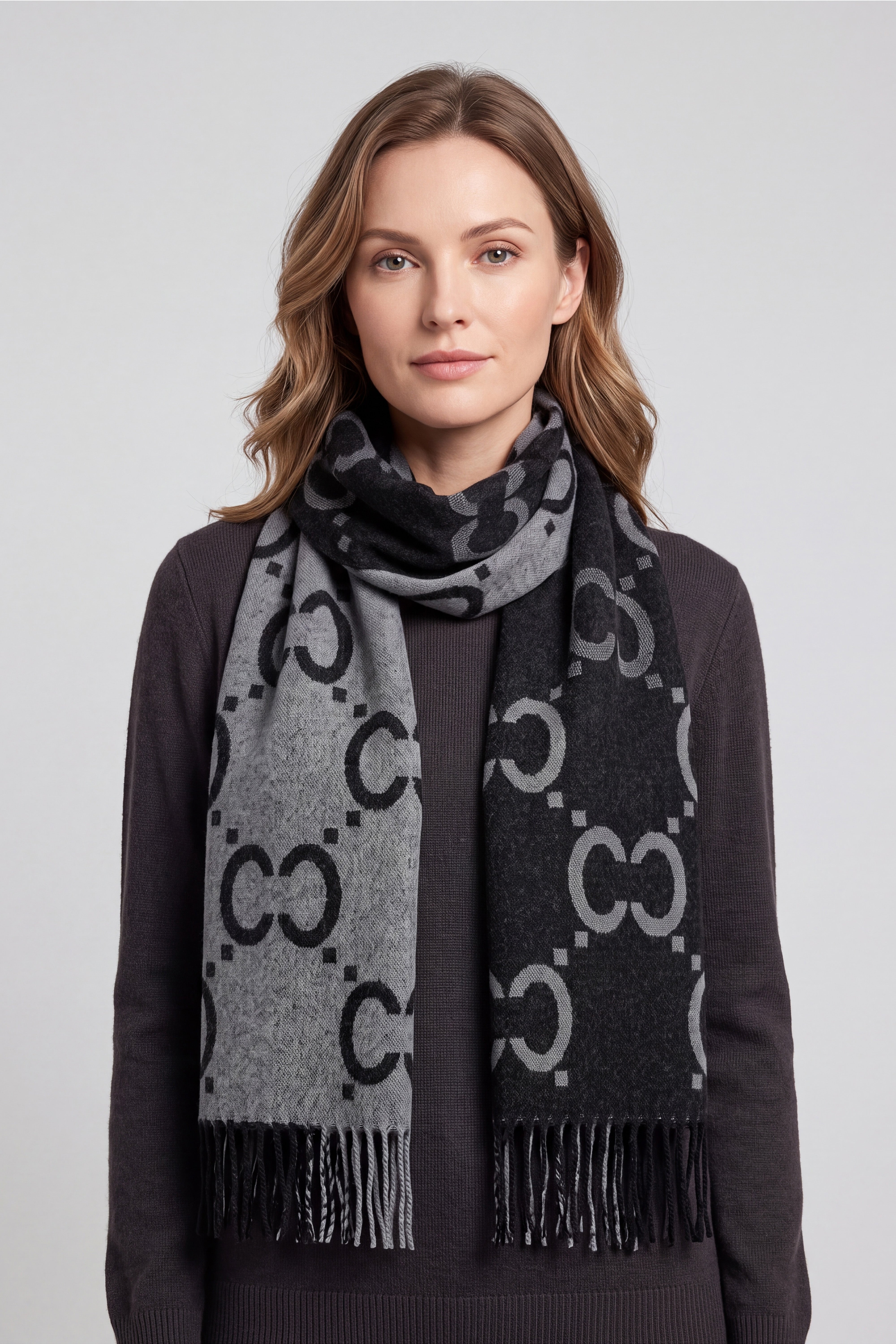 Women’s All-Over Geometric Print Reversible Fringed Scarf