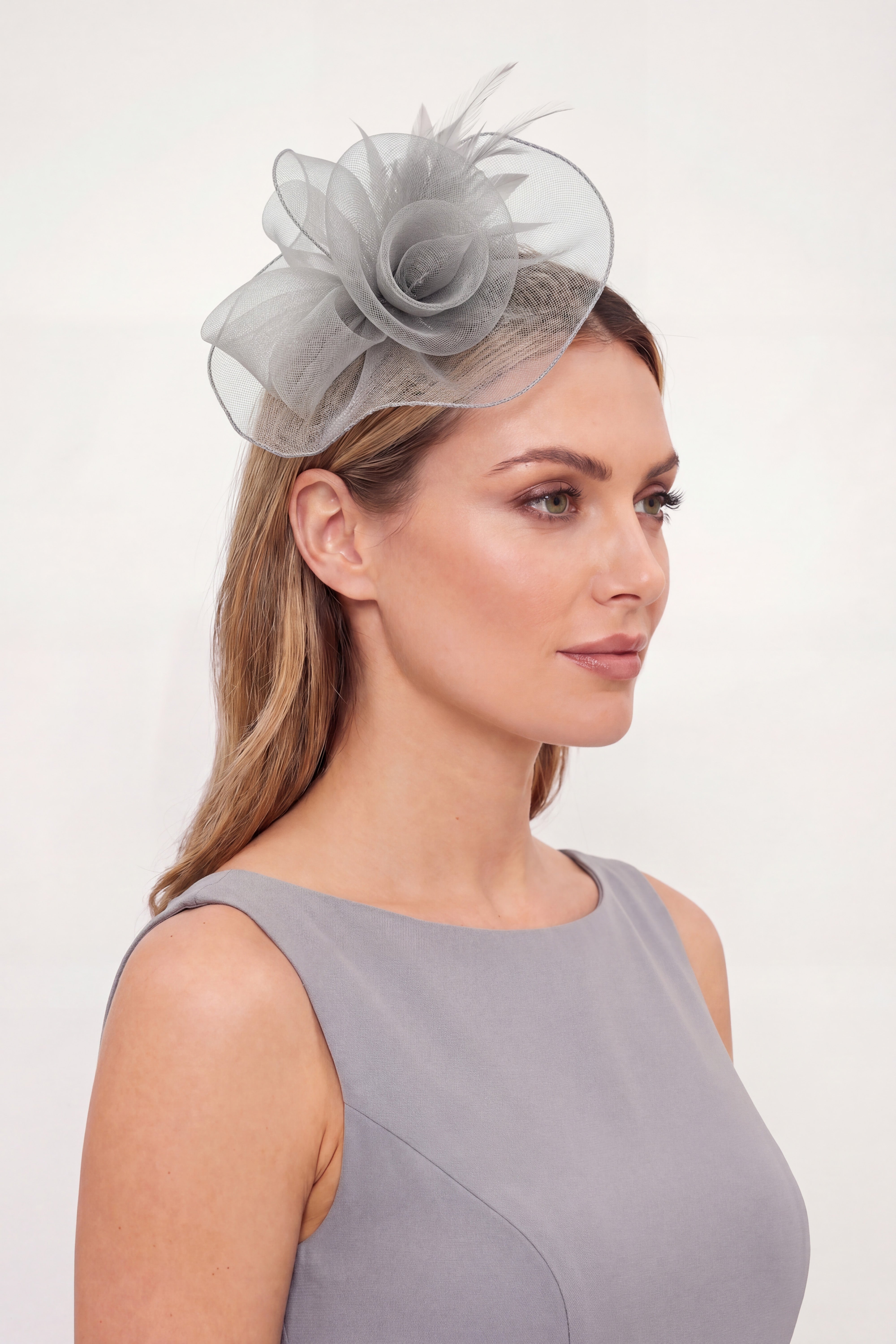 Curly Sinamay Fascinator with Feather Flower