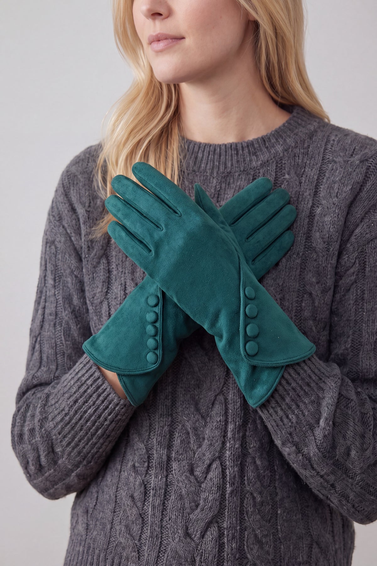 Touchscreen Soft-Touch Gloves with Vintage Button Cuff