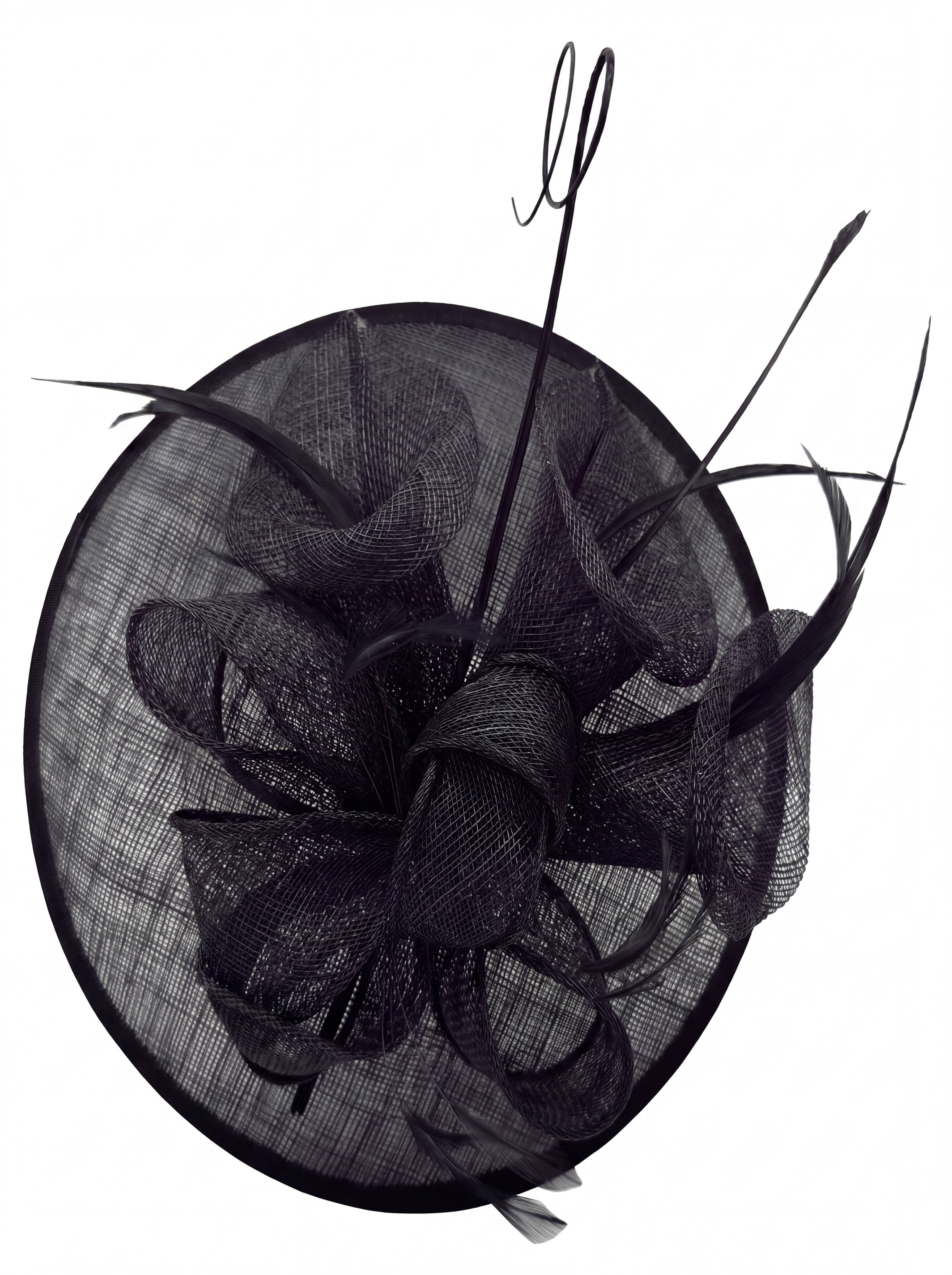 Statement Disc Fascinator with Petunia Flower and Feather Trim