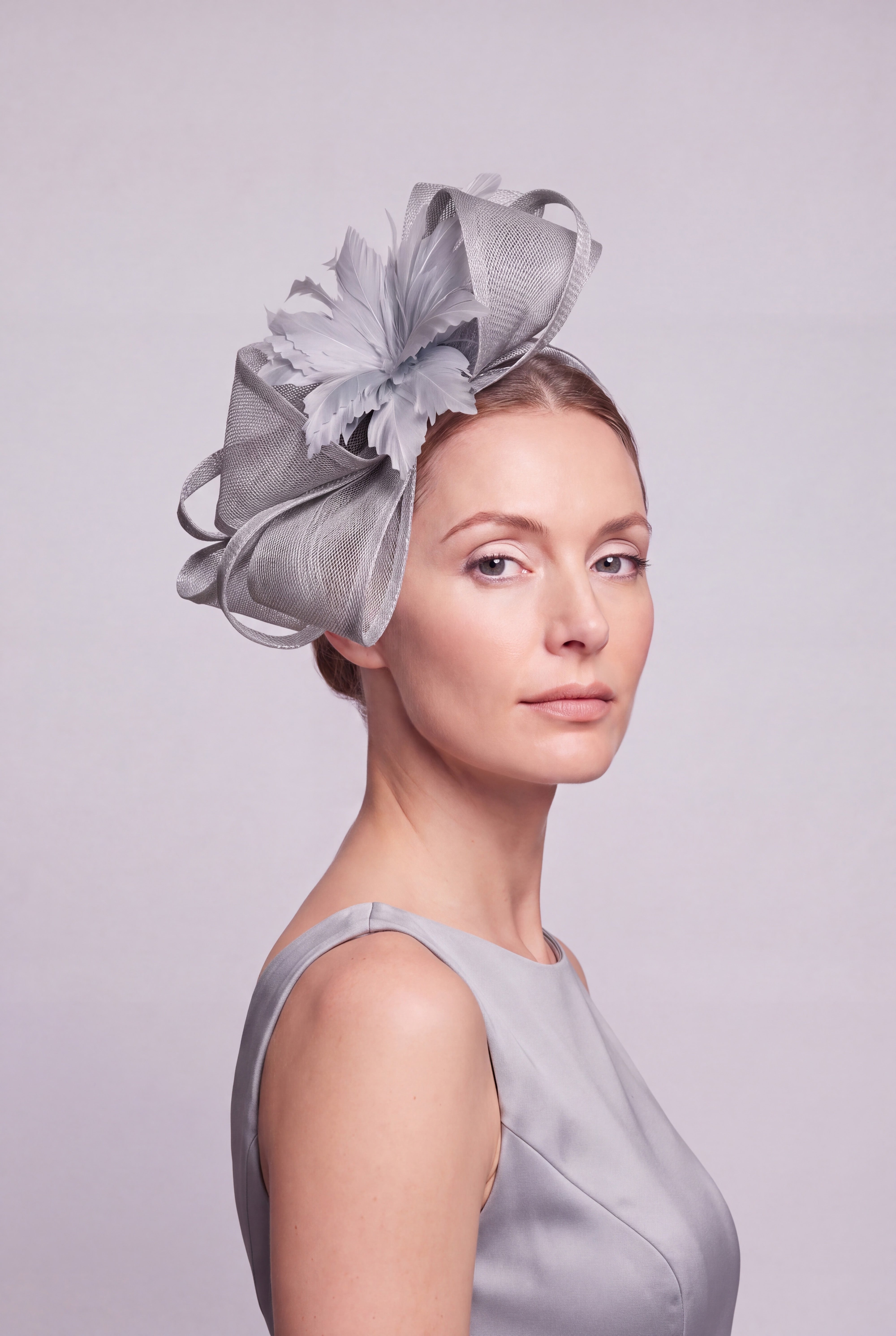 Curly Sinamay Fascinator with Feather Flower