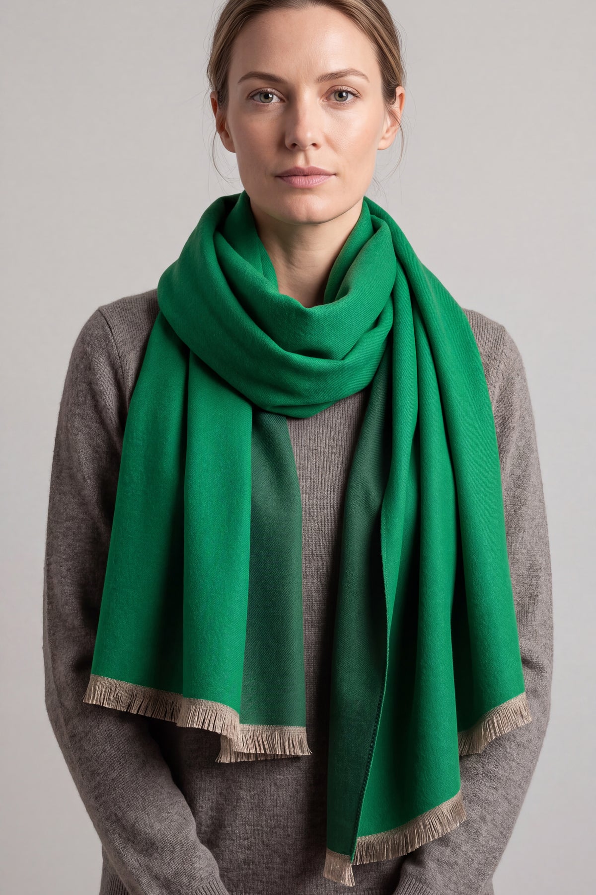 Women's Reversible Two-Tone Woven Scarf with Fringed Edges