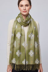Women’s Floral Fringe Scarf with Gold-Tone Accents and Fringe