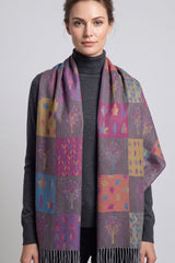 Women's Enchanted Forest Mosaic Scarf with Tassel Fringe