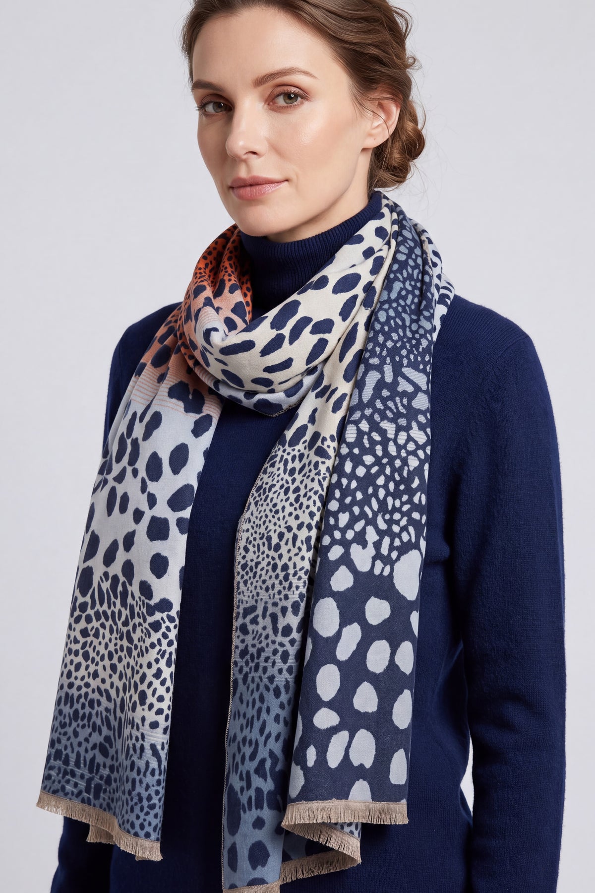 Women's Mixed Animal Print Fringed Scarf