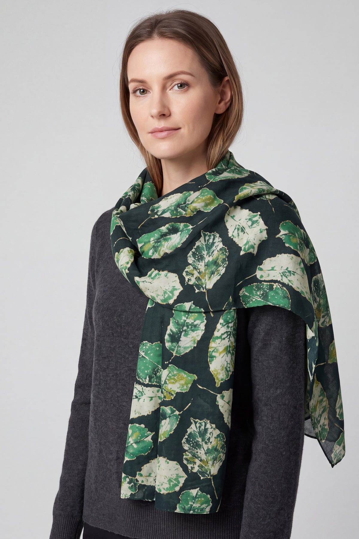 Women Metallic Leaf Print Lightweight Scarf