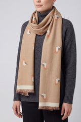 Robin Bird Print Scarf with Contrast Border and Fringed Trim