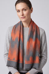 Women Abstract Pattern Woven Scarf with Fringed Edges