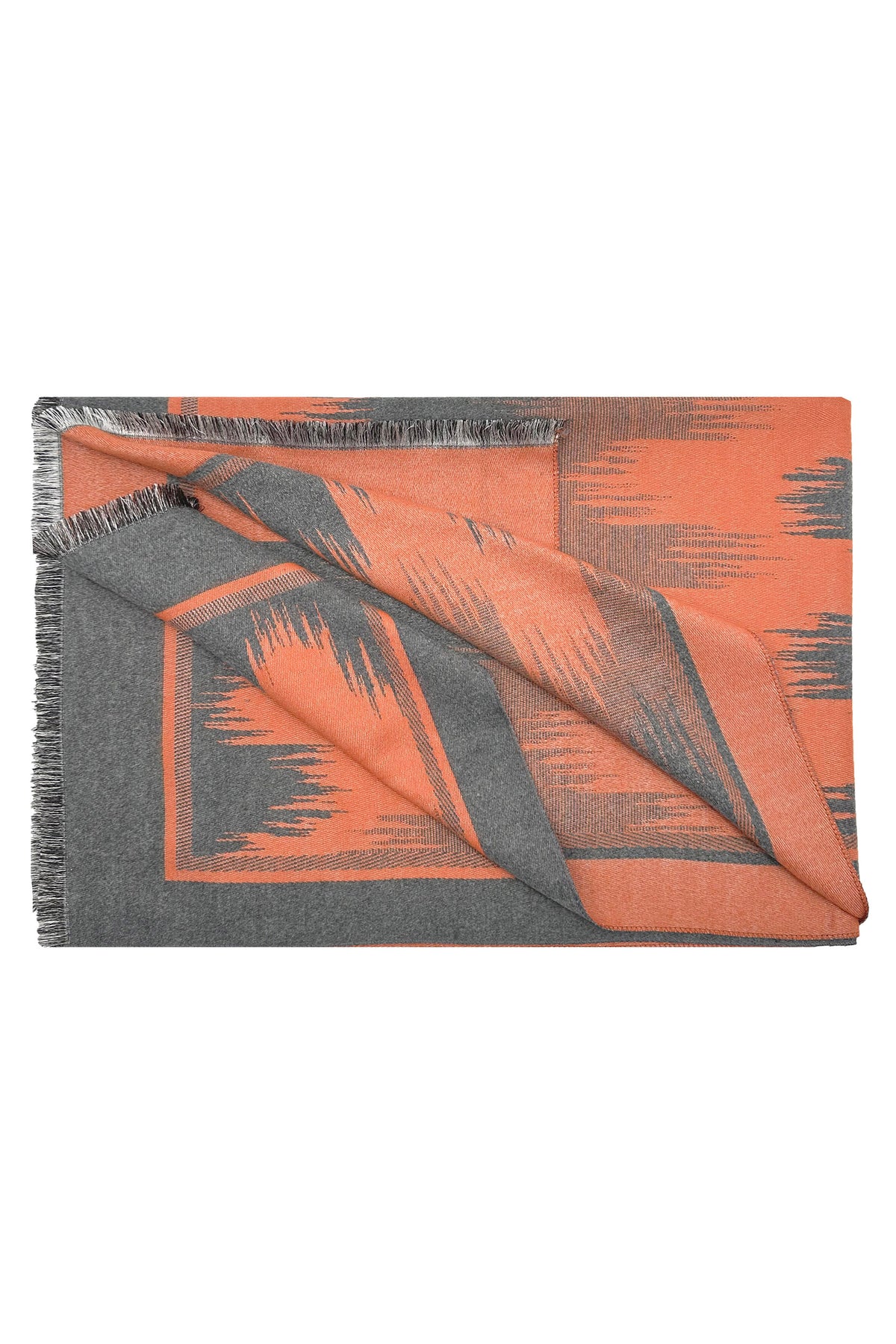 Women Abstract Pattern Woven Scarf with Fringed Edges