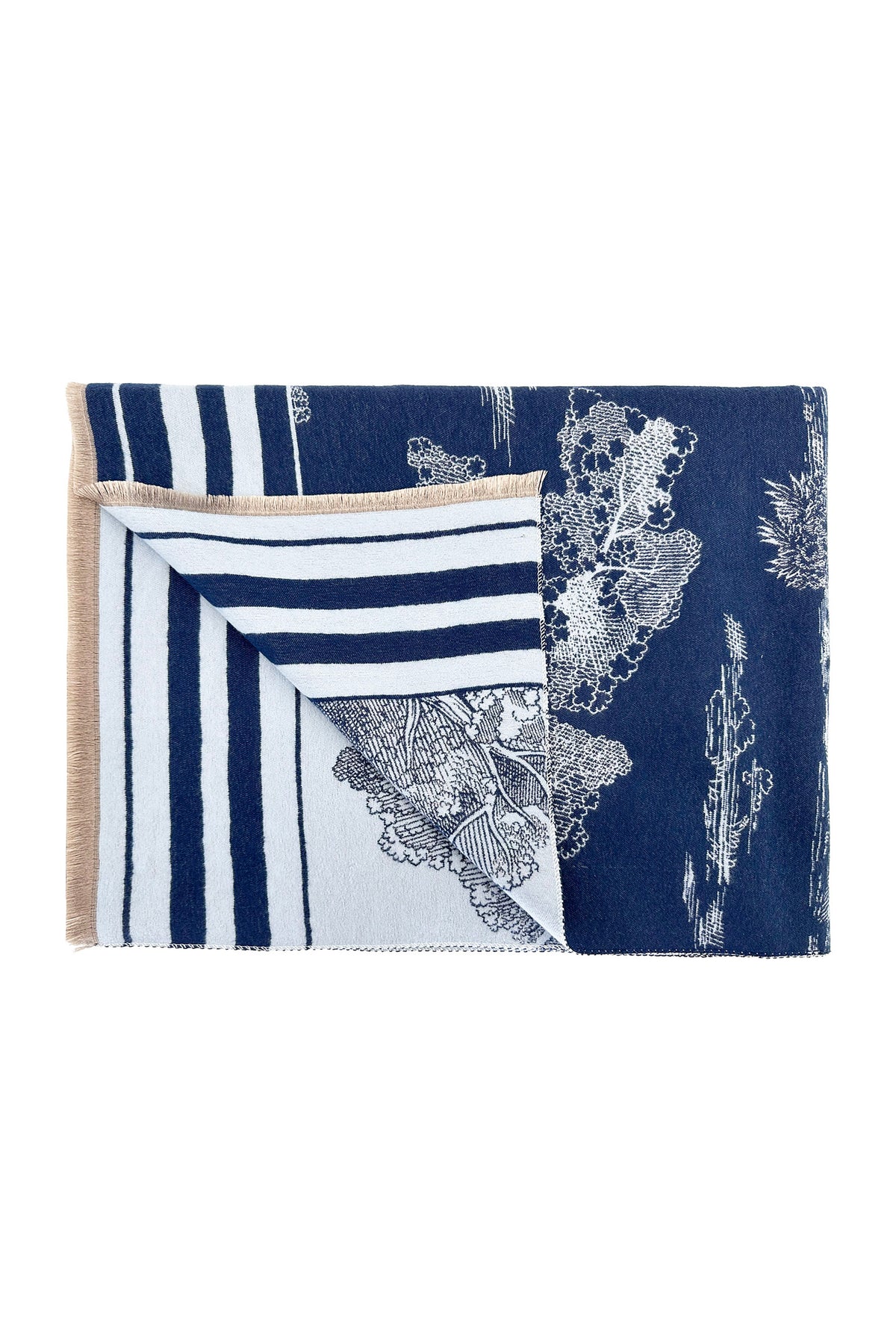 Women’s Toile Print Woven Scarf with Fringed Edge