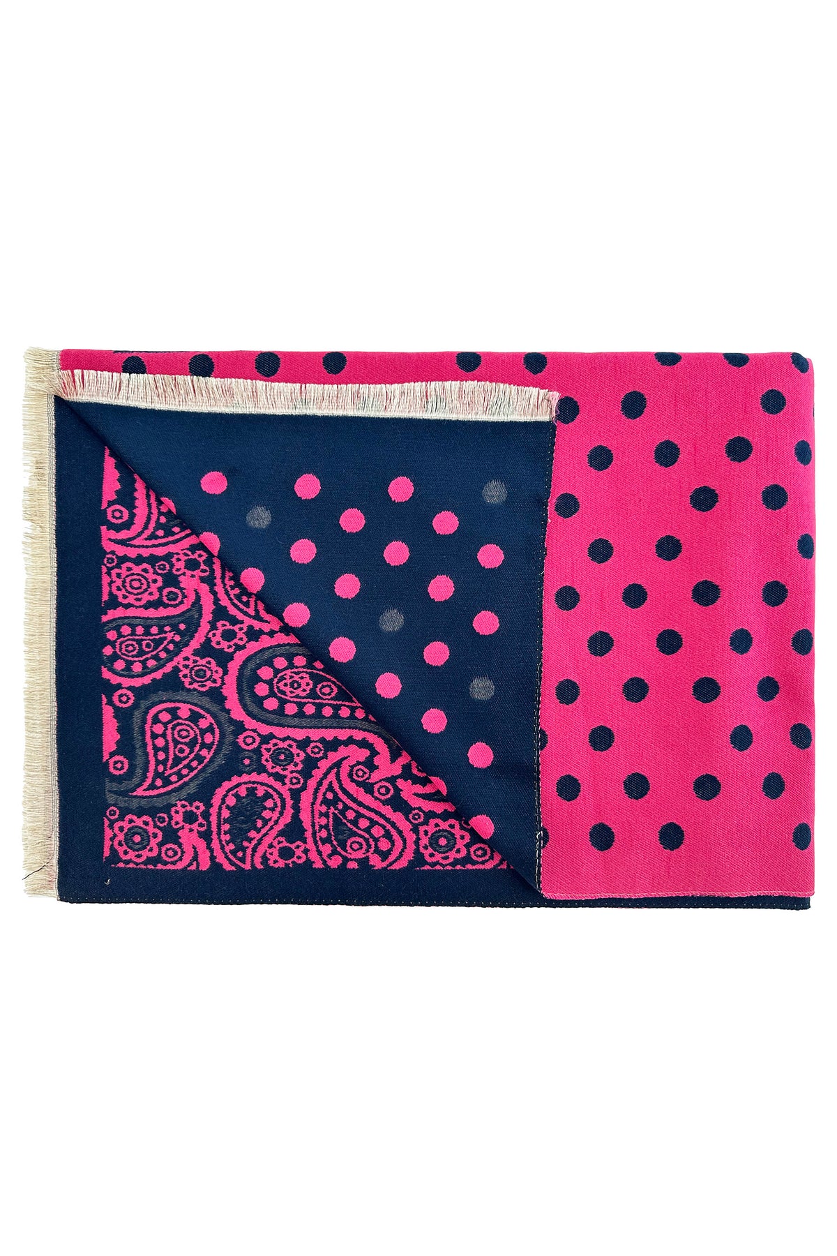 Women’s Paisley and Polka Dot Woven Scarf with Fringed Edges