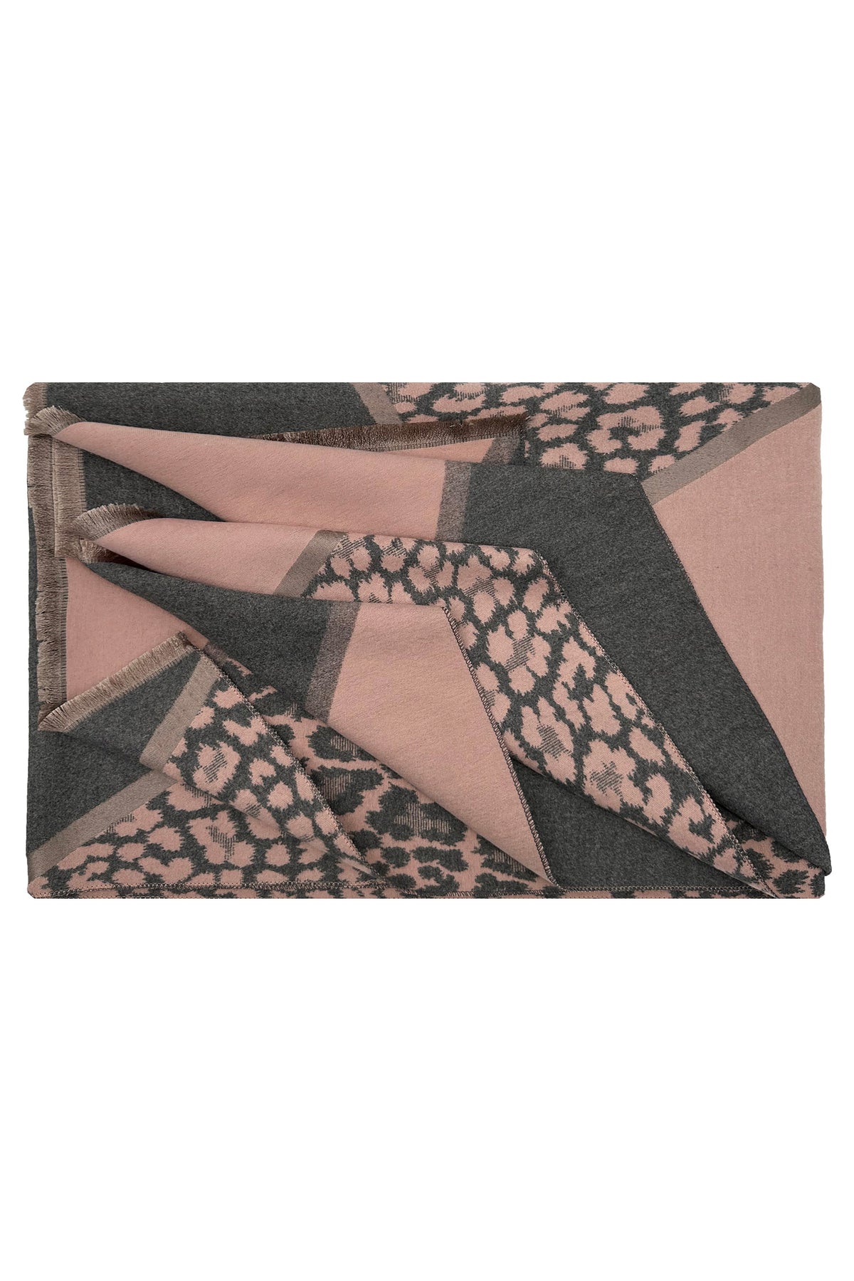 Women’s Leopard Pattern Colour Block Scarf with Fringe