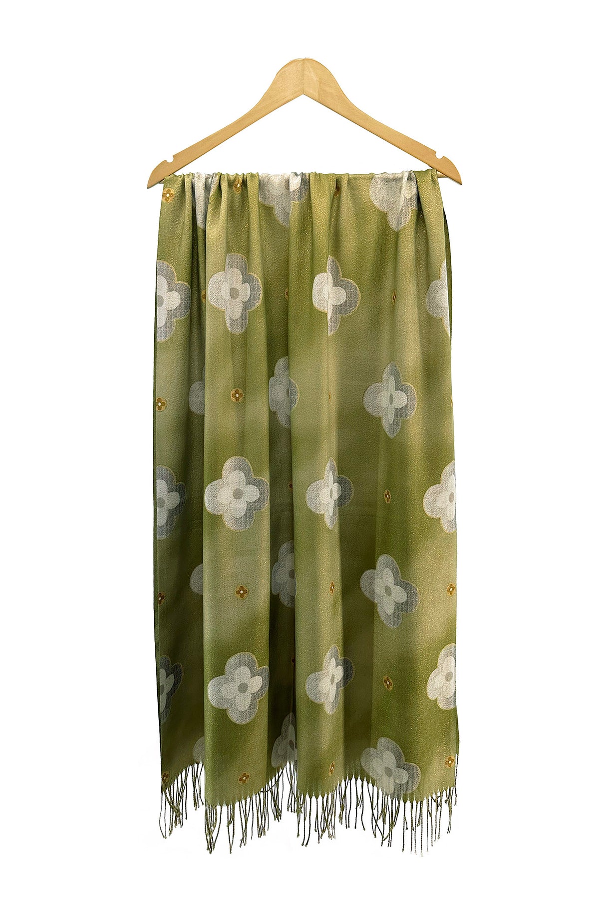 Women’s Floral Fringe Scarf with Gold-Tone Accents and Fringe