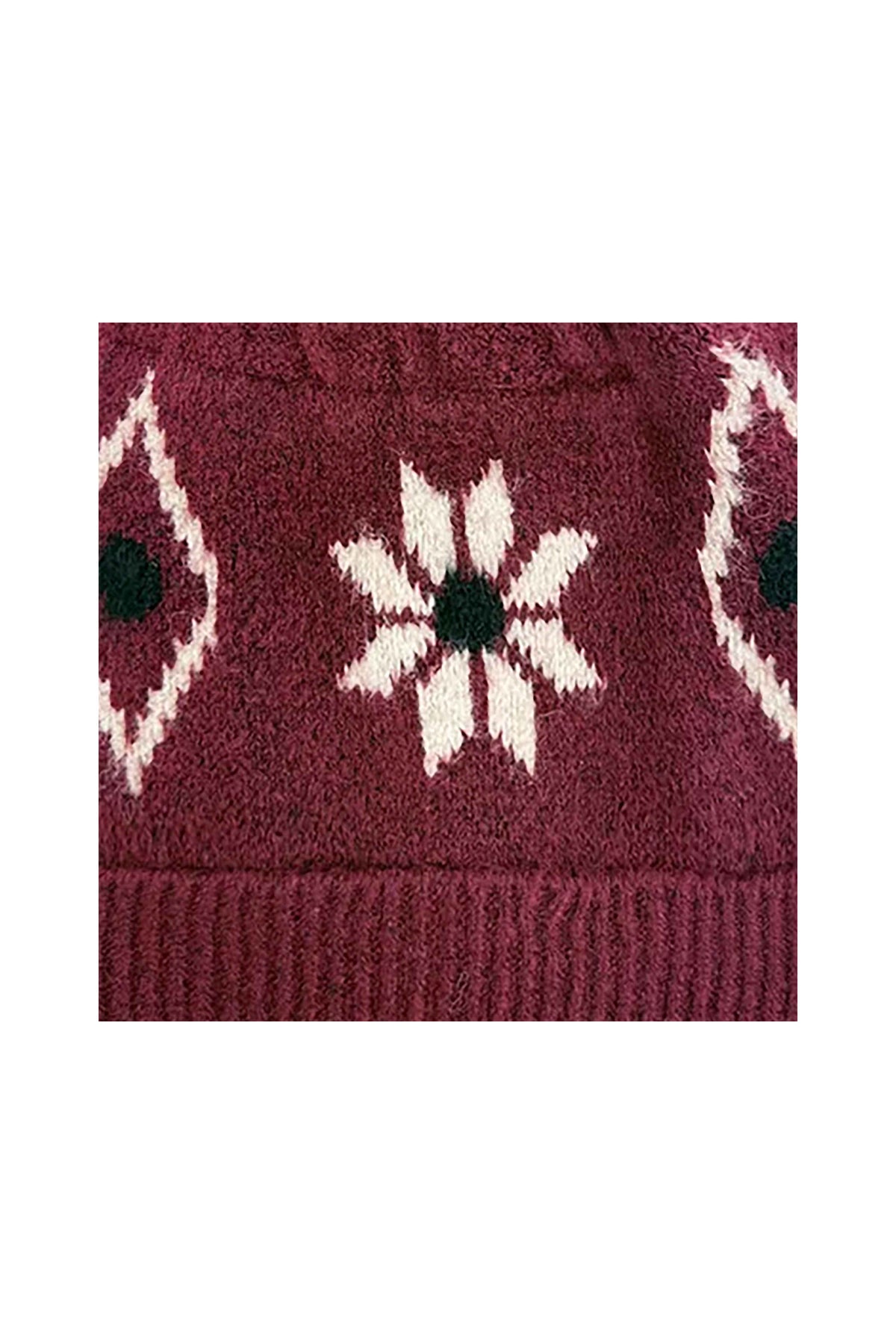 Women’s Nordic Pattern Faux Fur Pom Bobble Hat