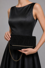 Ruched Satin Envelope Clutch Bag with Detachable Chain Strap