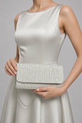 Ruched Satin Envelope Clutch Bag with Detachable Chain Strap