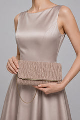 Ruched Satin Envelope Clutch Bag with Detachable Chain Strap