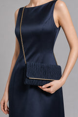 Ruched Satin Envelope Clutch Bag with Detachable Chain Strap
