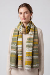 Women’s Abstract Stripe Print Scarf – Soft Lightweight Fringed Wrap
