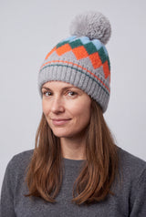 Colourful Diamond-Shaped Pom Pom Hat