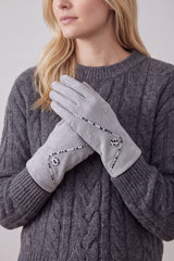 Women’s Faux Suede Animal Print Trim Button Gloves