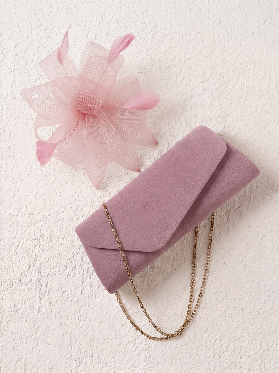 Textured Clutch Bag and Mesh Fascinator Occasion Pink Set