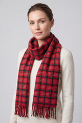 Checked Wool-Blend Scarf with Tassels