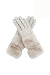 Women's Knitted Fingerless Gloves with Faux Fur Cuffs and Buttons