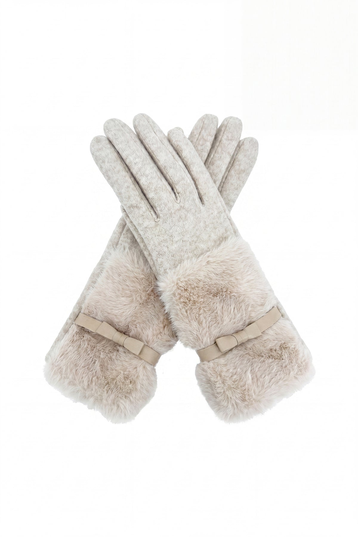 Women's Knitted Fingerless Gloves with Faux Fur Cuffs and Buttons