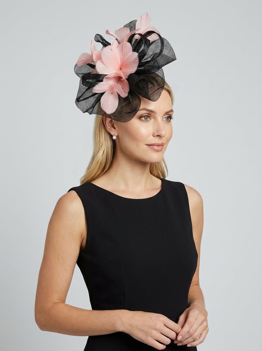 Mesh Fascinator with Feather Flower Detail