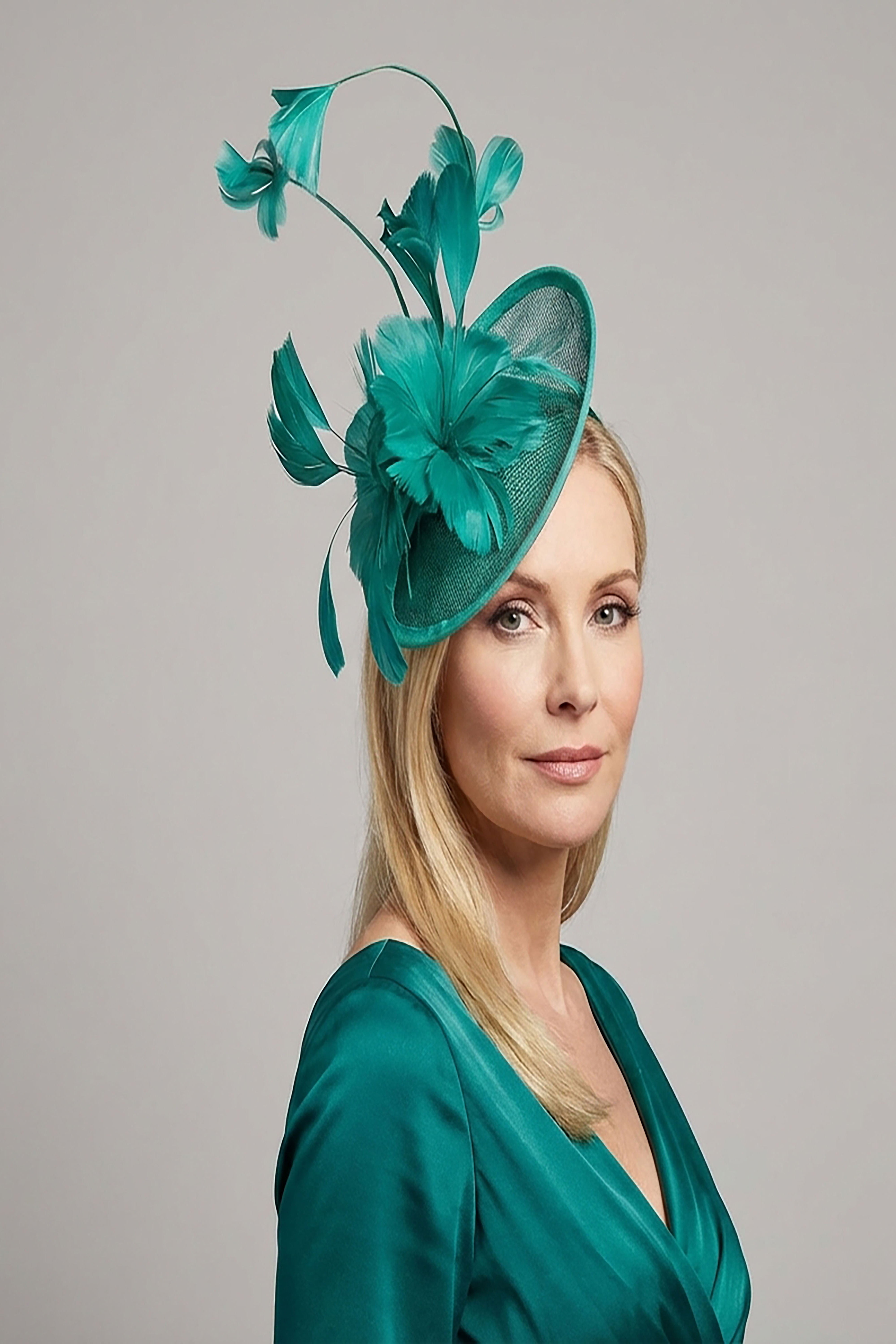 Delicate Feather Stem Sinamay Fascinator Baby Blue