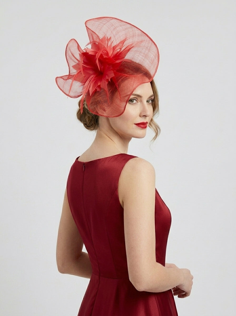 Sinamay Fascinator with Feather Flower Detail Navy