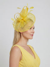 Curled Sinamay Bow Fascinator with Feather Trim Diamonds