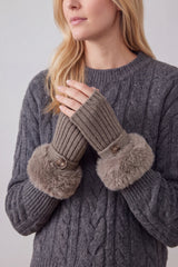 Faux Fur Cuff Bow Touchscreen Gloves