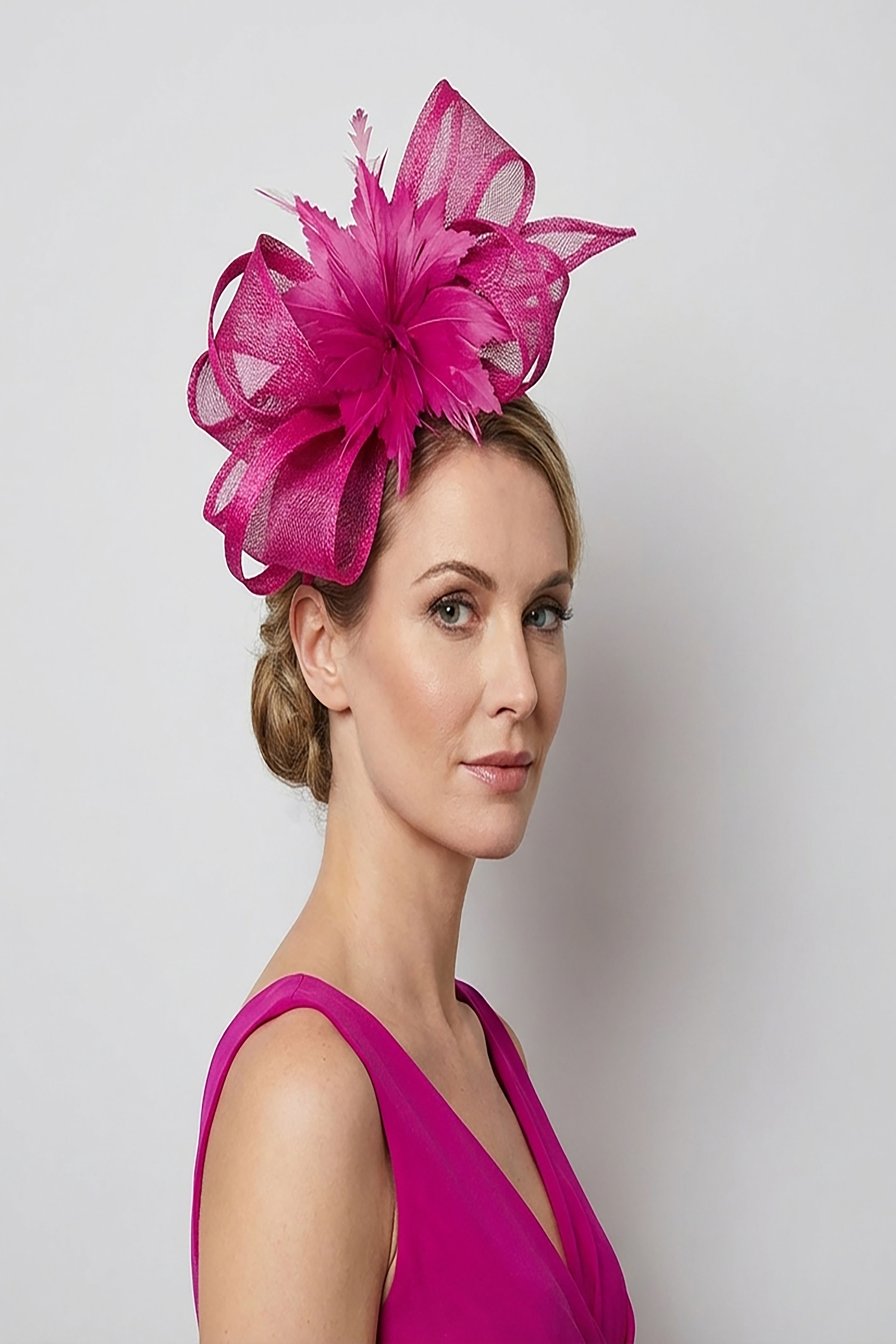 Curly Sinamay Fascinator with Feather Flower