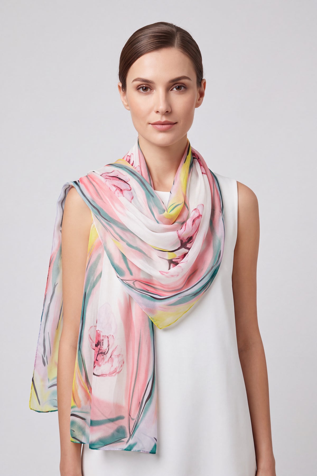Watercolour Floral Chiffon Scarf