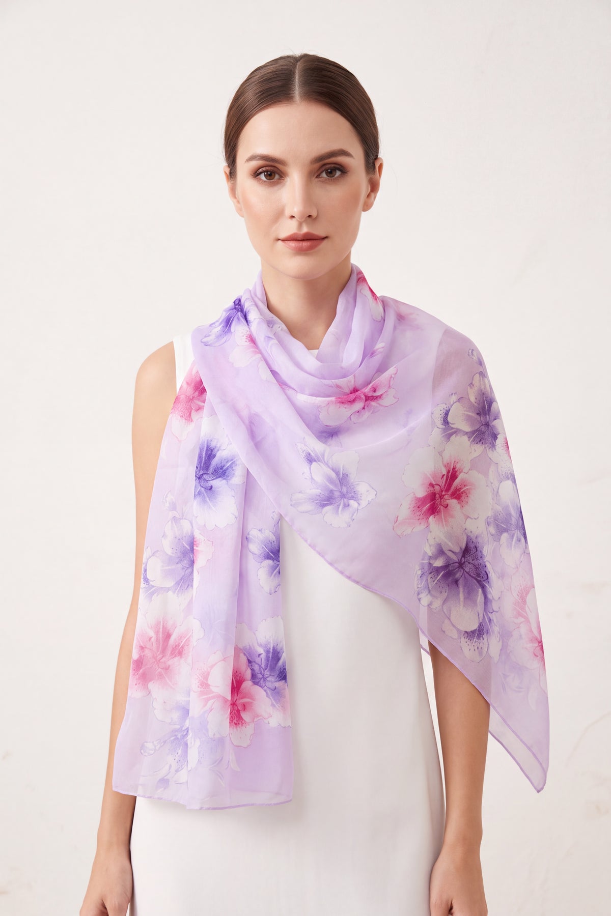 Colourful Floral Print Chiffon Lightweight Scarf