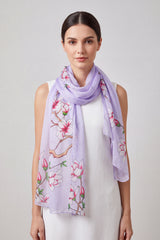 Soft Flowers on Branch Print Chiffon Scarf