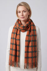 Vibrant Checked Wool Mix Tassel Scarf