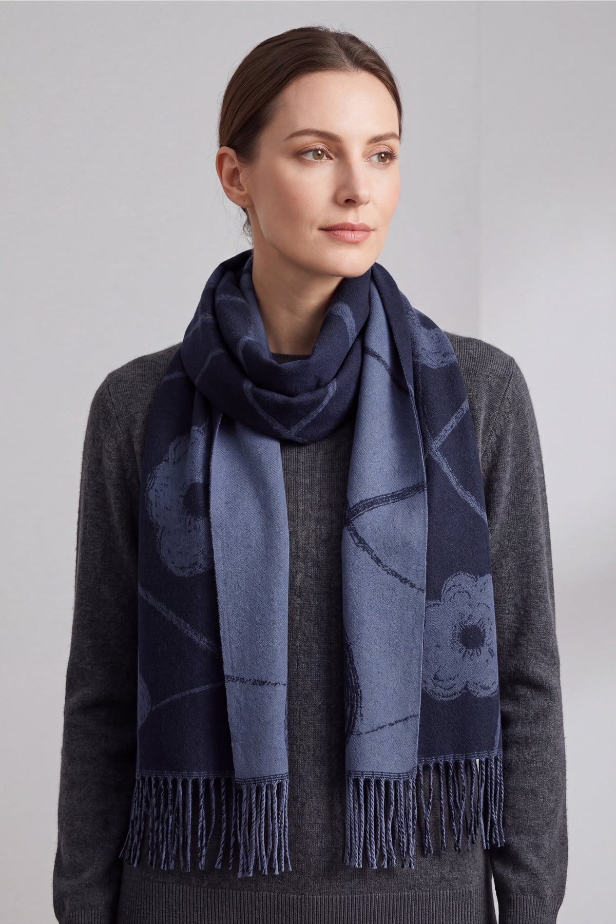 Women’s Floral Print Tassel Scarf