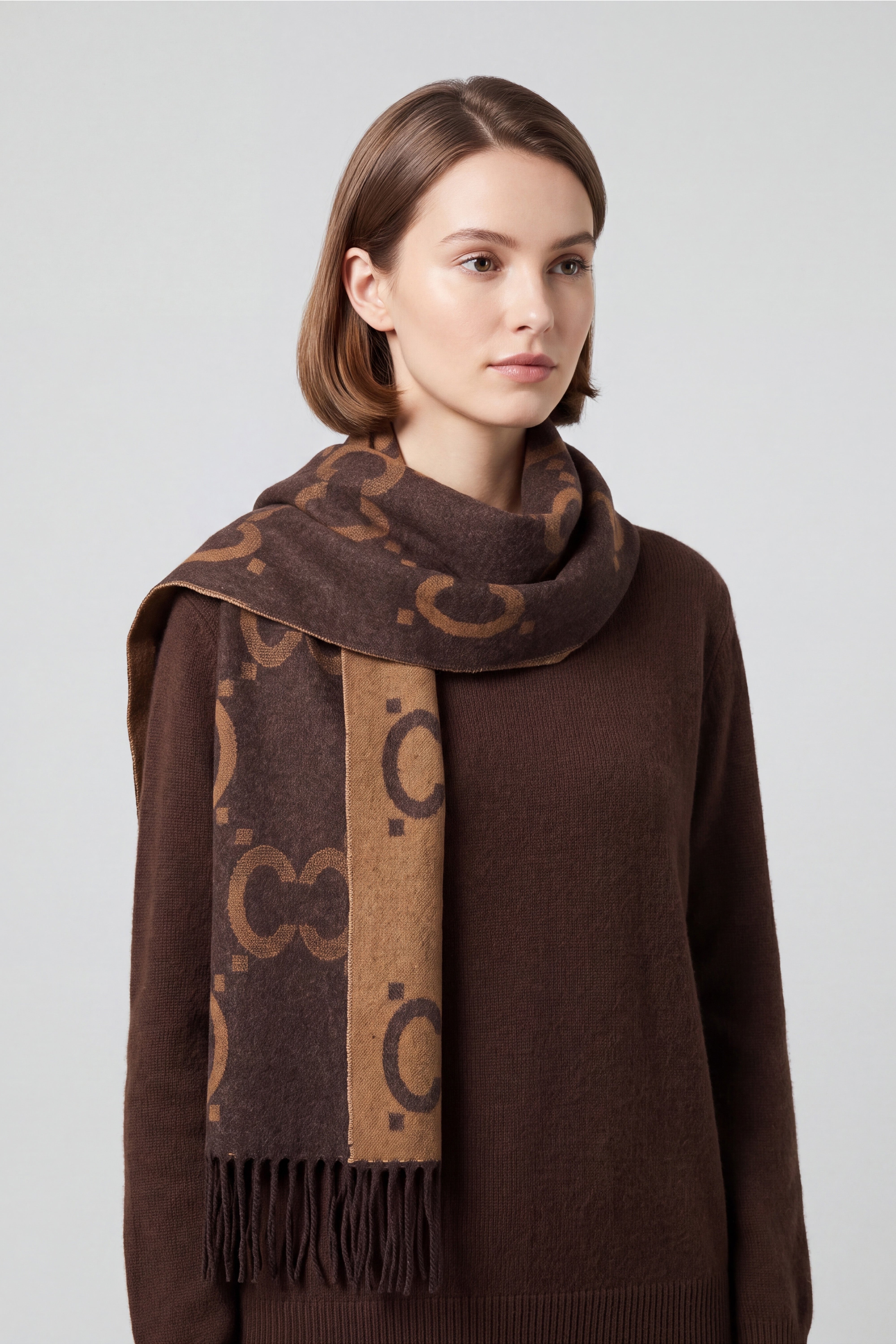 Women’s All-Over Geometric Print Reversible Fringed Scarf