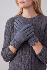 Plain Touch Screen Winter Gloves with Single Button Detail on Cuff