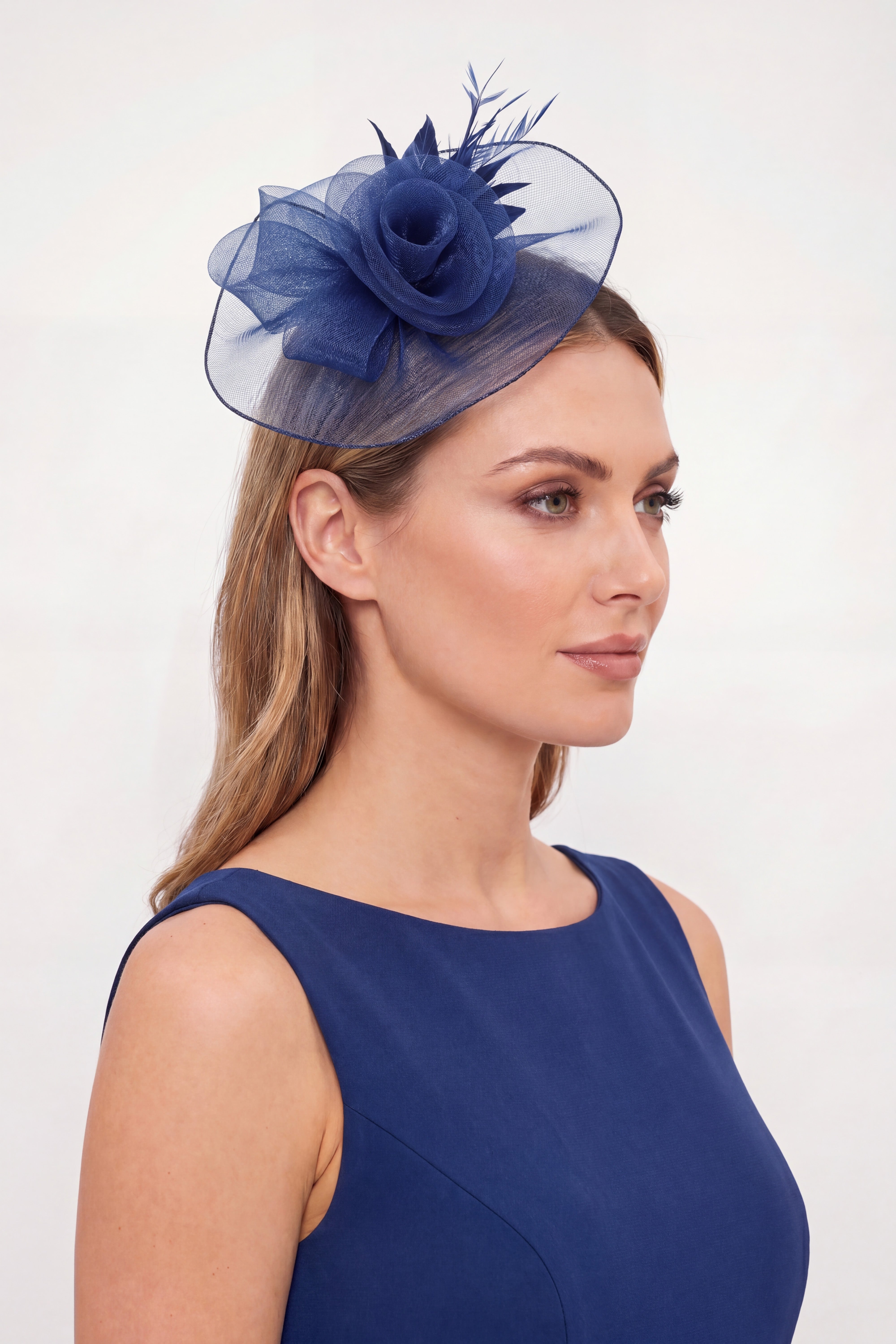 Curly Sinamay Fascinator with Feather Flower