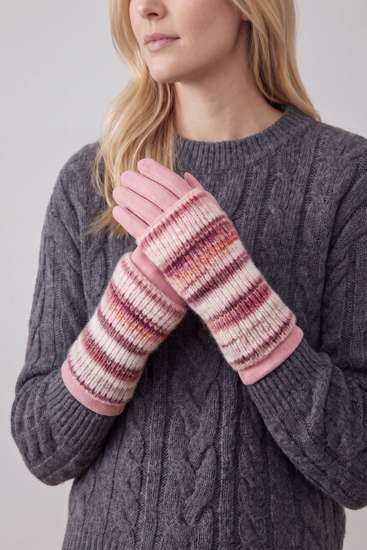 2-Piece Gloves Set – Plain Gloves & Removable Knitted Fingerless Layer