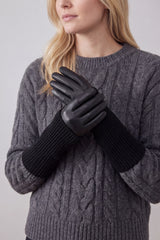 2-Piece Faux Leather Gloves & Removable Knitted Fingerless Gloves Set