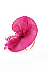 Women’s Oversized Mesh Disc Fascinator Hat with Feather Trim & Loop Bow Headband