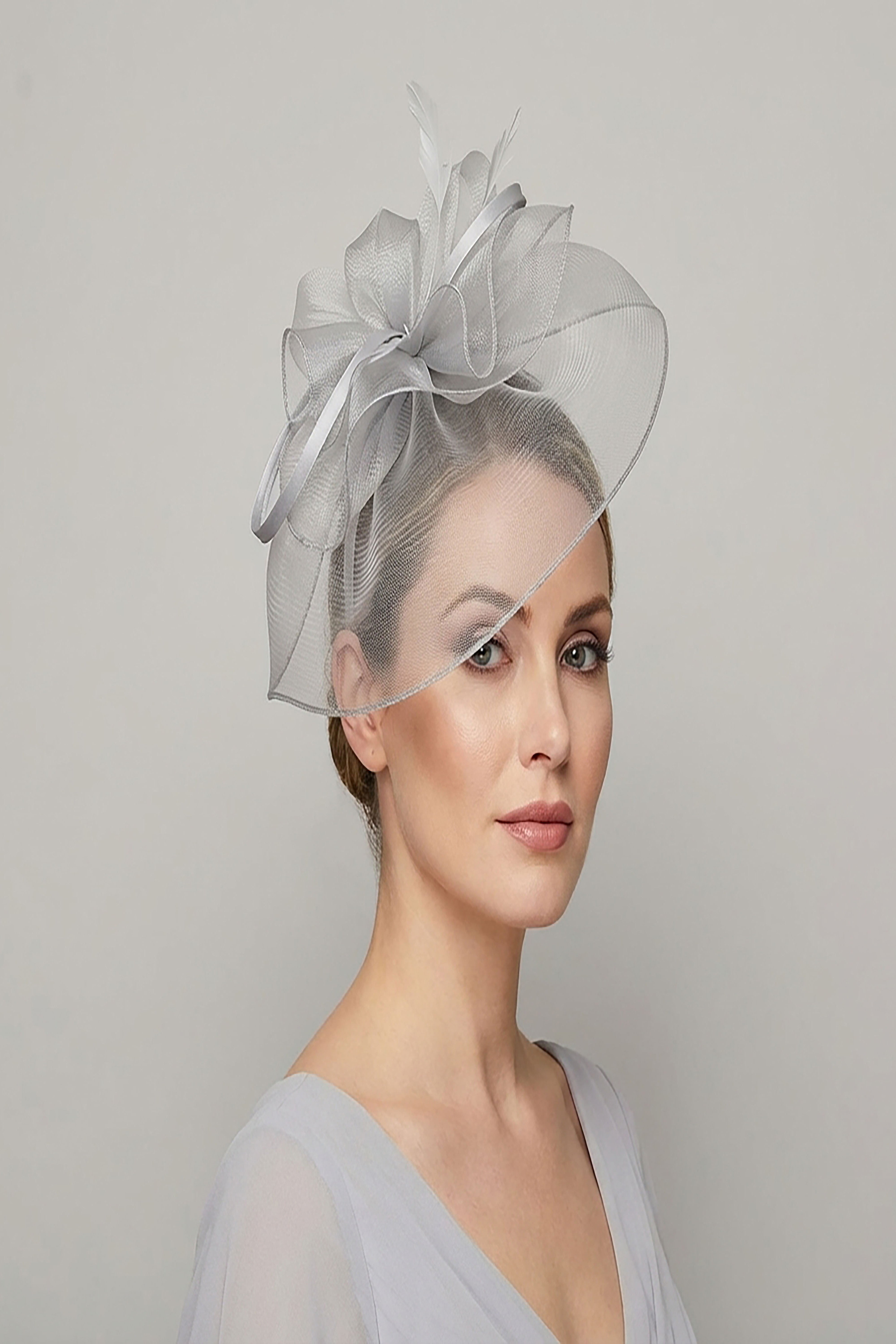 Large Curly Sinamay Fascinator with Feather Flower