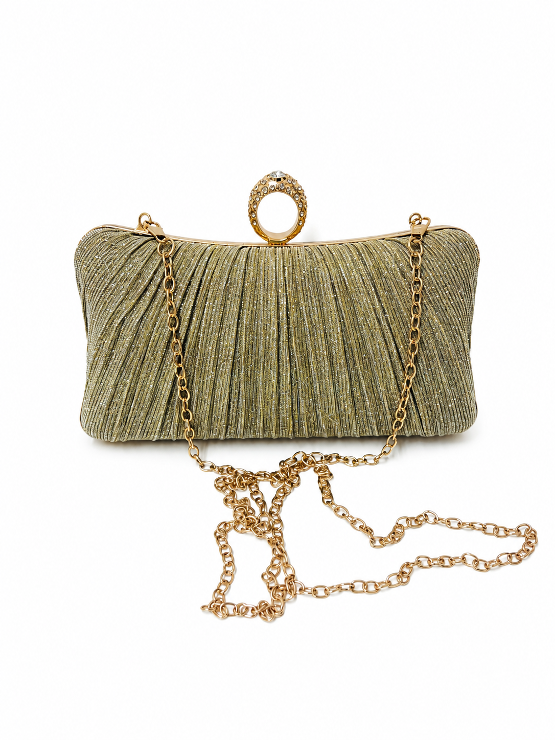 Women’s Glitter Pleated Ring Clasp Evening Clutch Bag