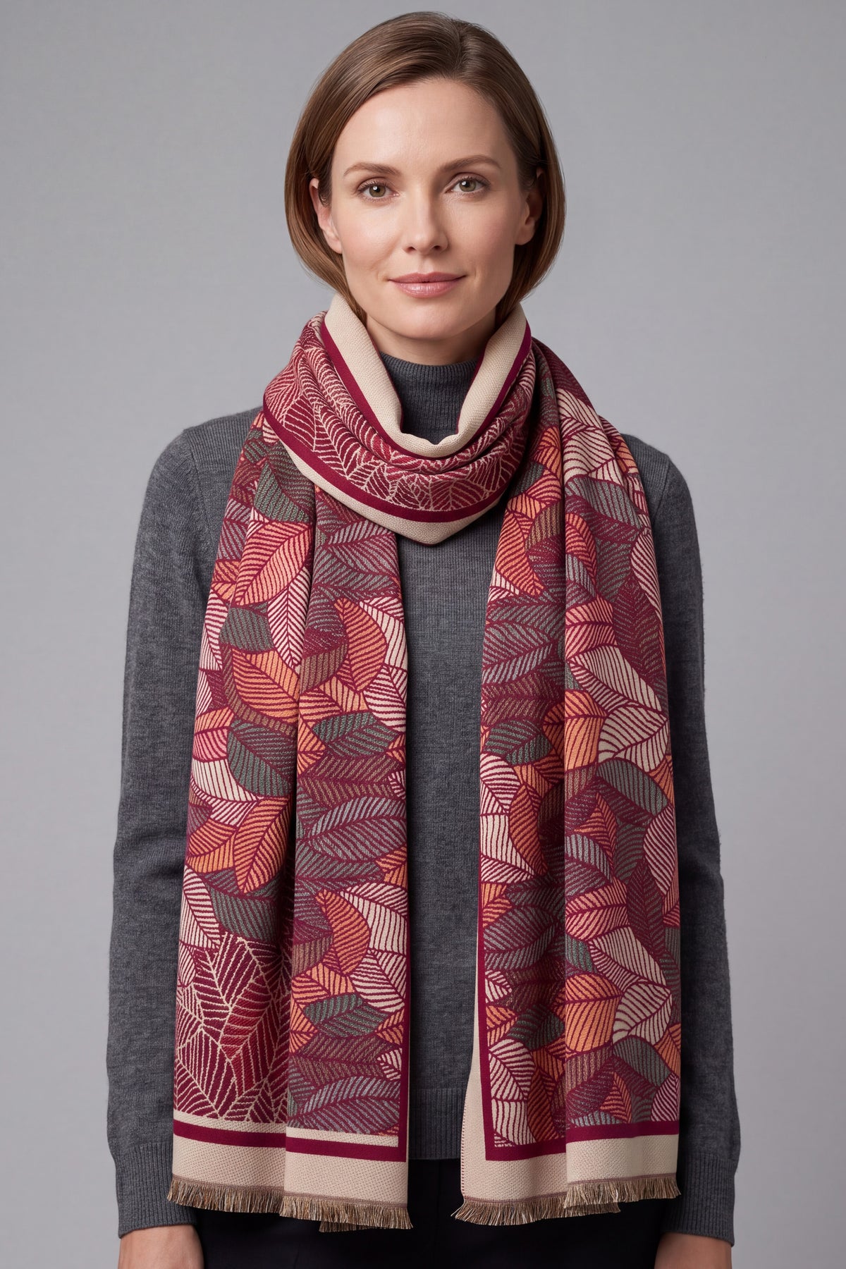 Women’s Multi-Tone Leaf Jacquard Scarf