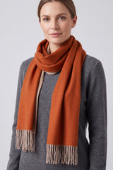 Women's Reversible Two-Tone Woven Scarf with Fringed Edges